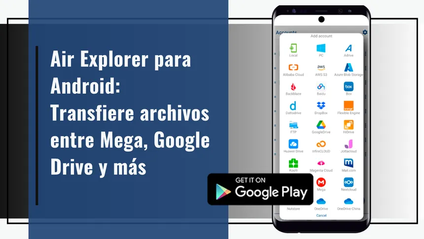Air Explorer para Android: Transfiere archivos entre Mega, Google Drive y más