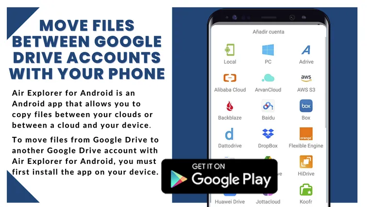 Move files between Google Drive accounts with your phone
