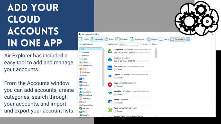 Add your cloud accounts in one app