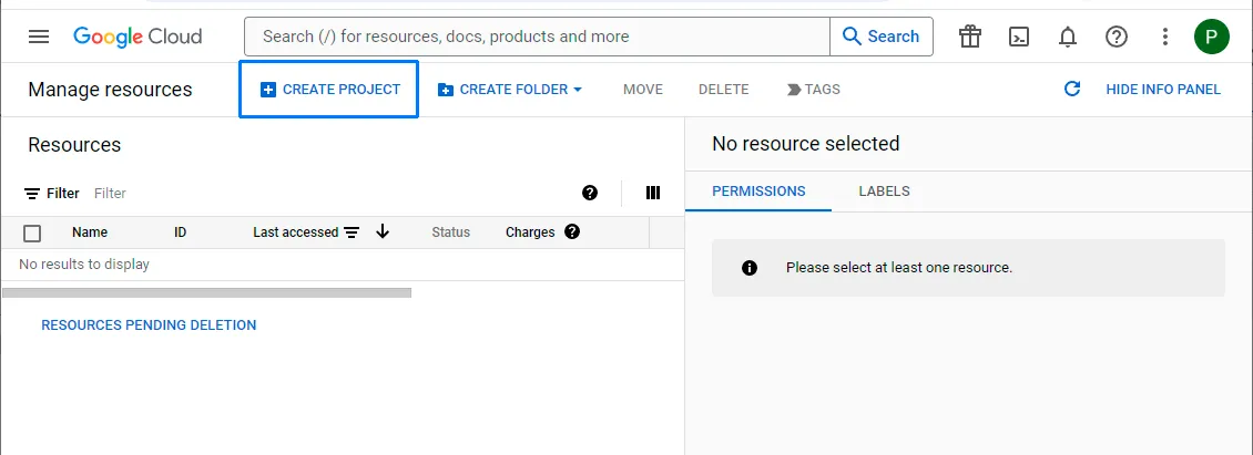 Google Cloud Resource Manager project creation screen