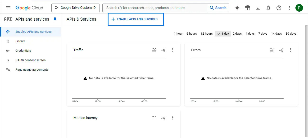 Enable APIs and Services button in Google Cloud