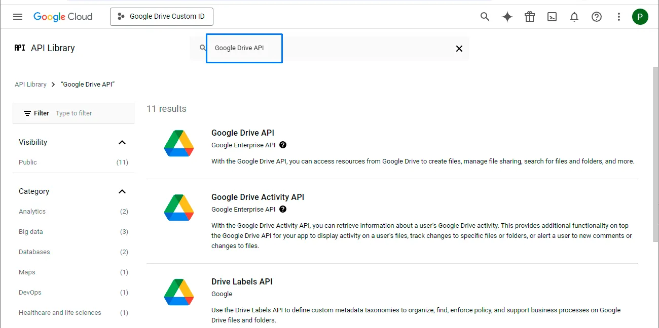 Google Drive API search result