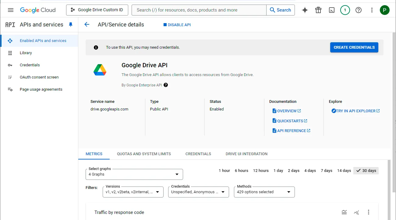 Google Drive API enabled confirmation