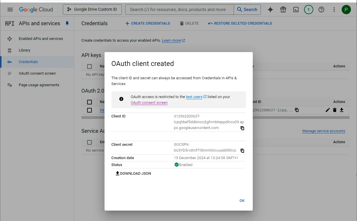 Google Cloud OAuth client ID and client secret