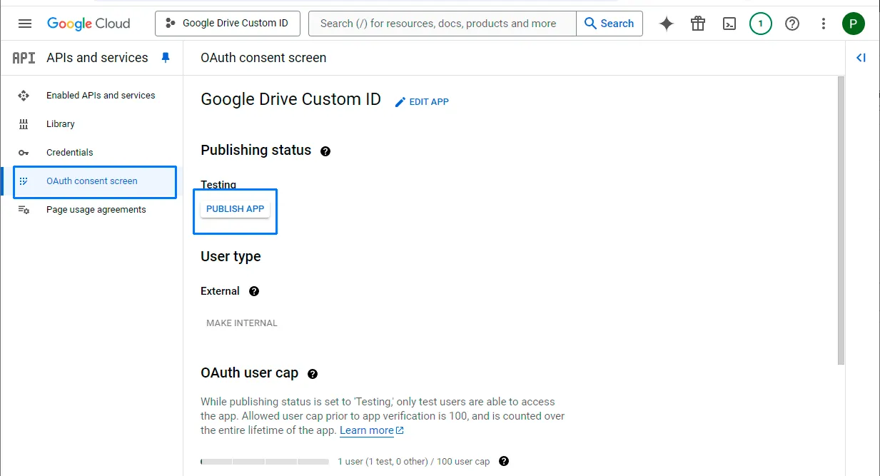 Publish OAuth app in Google Cloud
