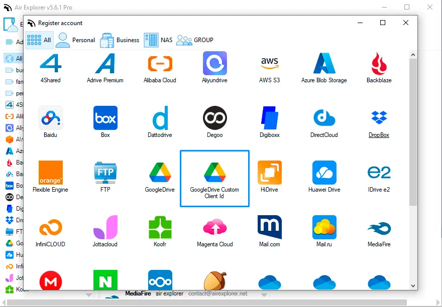 Air Explorer GoogleDrive Custom Client Id account option