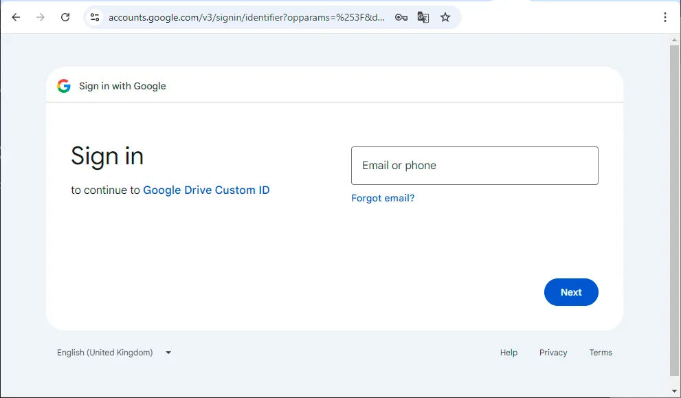 Google sign in for Google Drive Custom ID