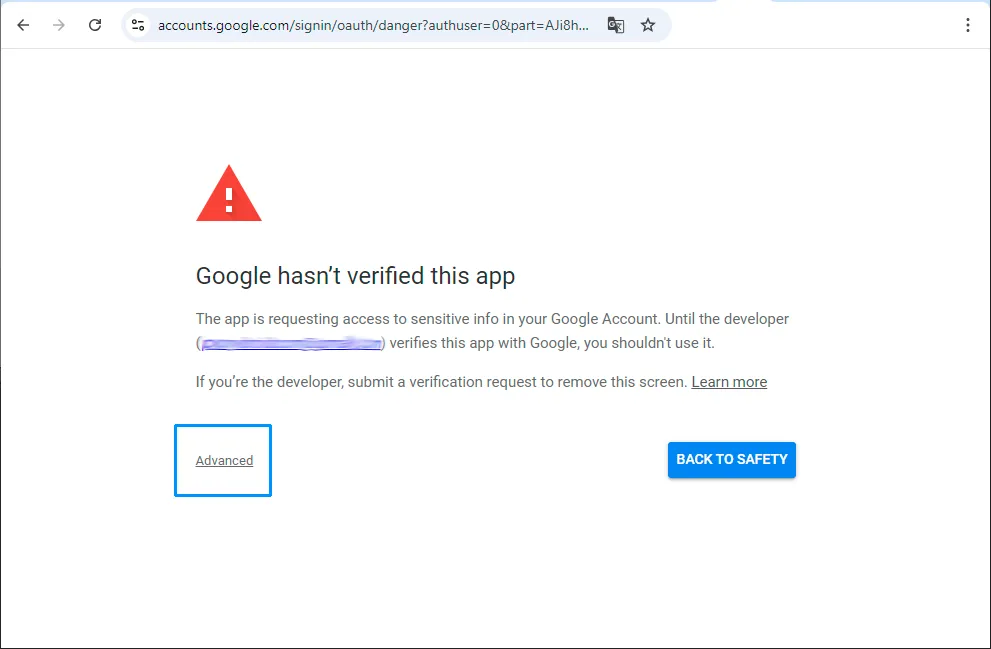 Google authorization advanced options