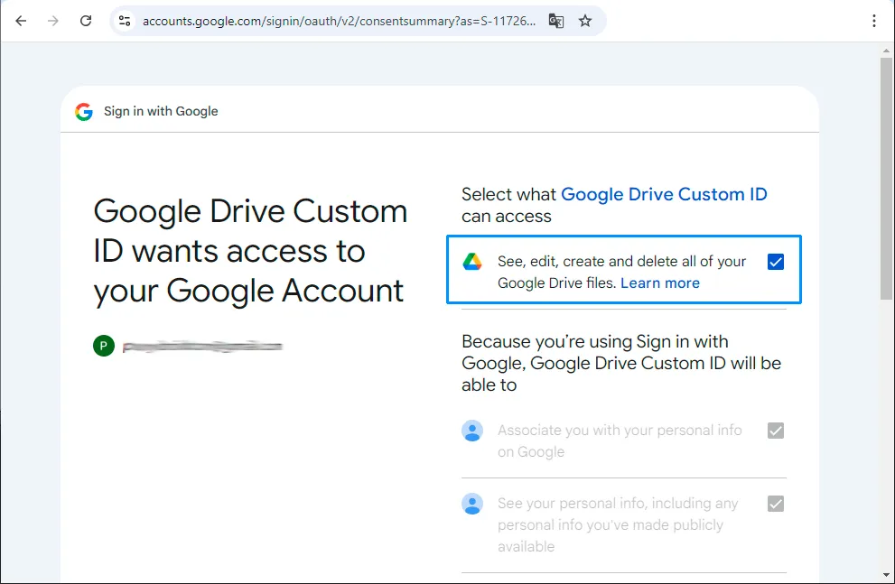 Google Drive Custom ID permission selection