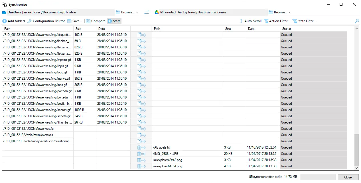synchronizarion screen in Air Explorer