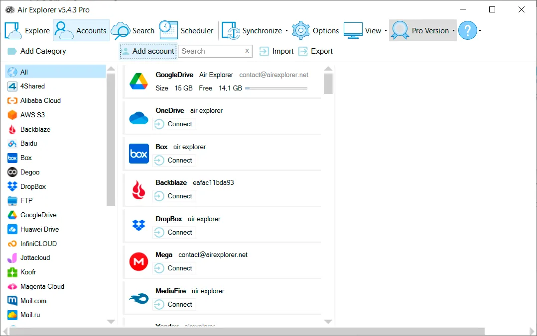 Administrador de cuentas de Air Explorer