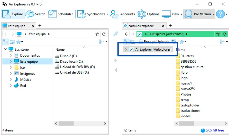 BAIDU folder in Air Explorer