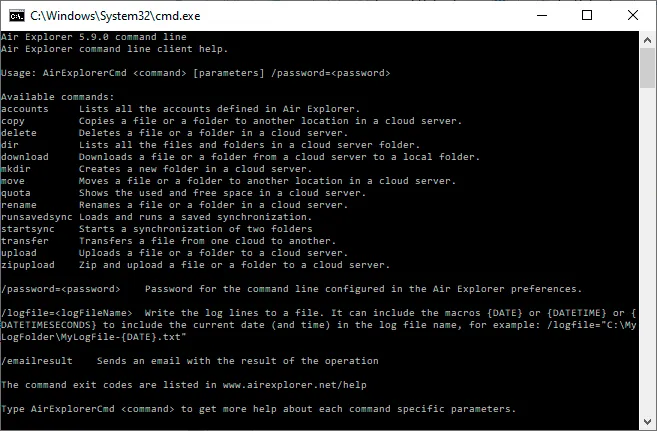 El comando “transfer” en Air Explorer