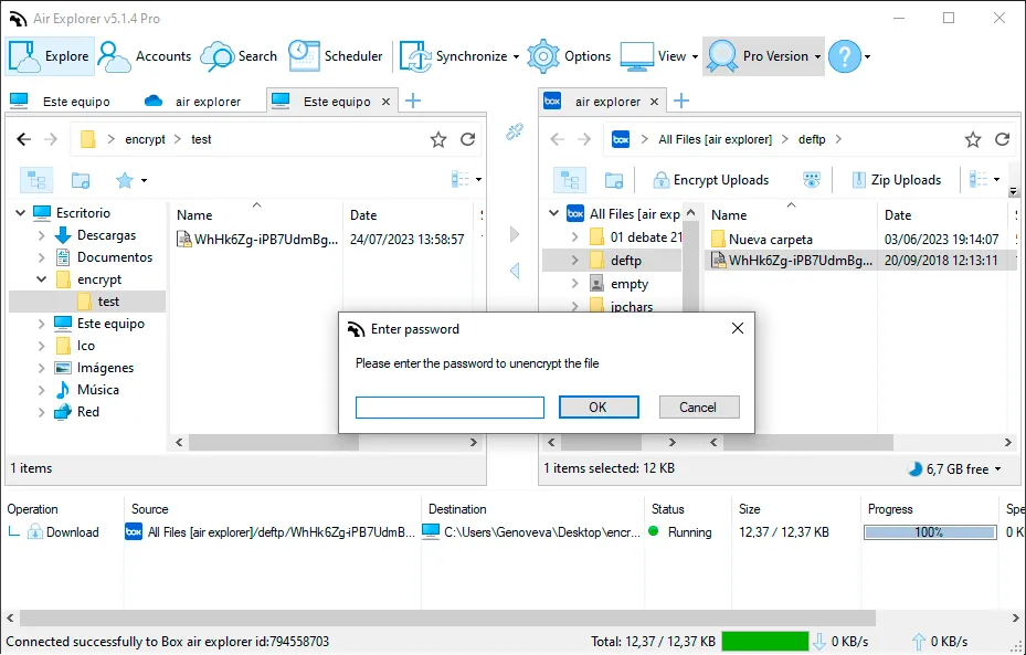 Enter the password to unencrypt the file