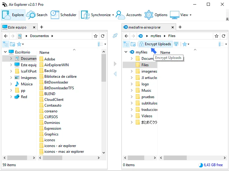 Encrypt uploads with Air Explorer
