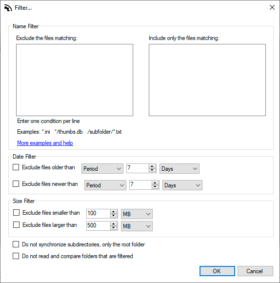 Configuración de filtros de sincronización de Air Explorer