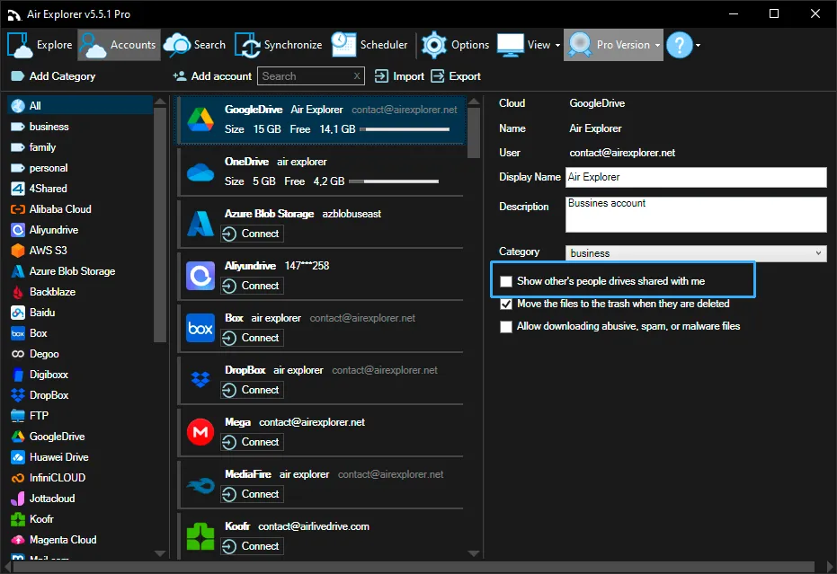 Configuration of show and hide shared folders and drives from Google Drive