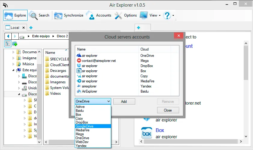 How do I add a Google Drive account in Air Explorer?