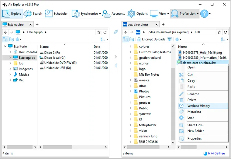 Files History in Air Explorer