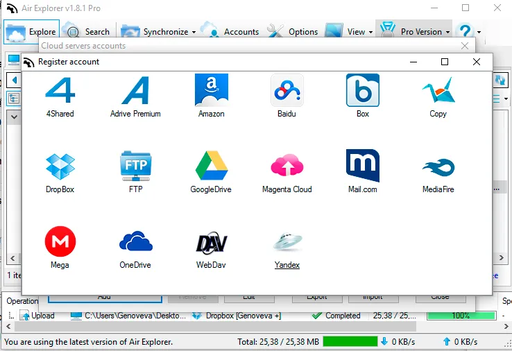 Air Explorer version 1.8.1, new version