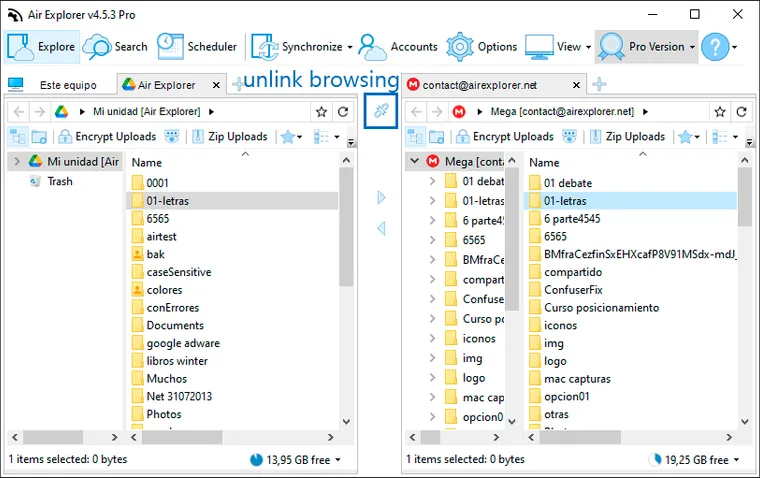 Linked browsing button in Air Explorer
