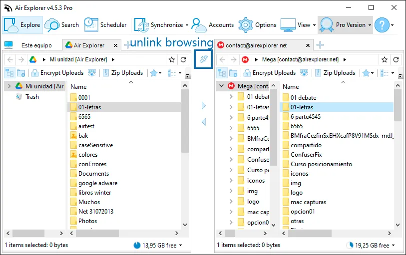 Linked browsing button in Air Explorer