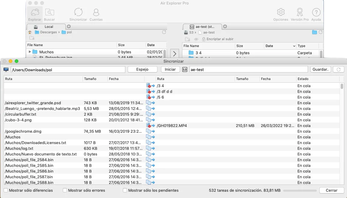 Synchronization screen in Air Explorer for Mac