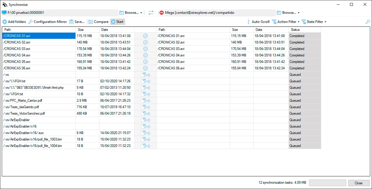 Herramienta de sincronizar en Air Explorer