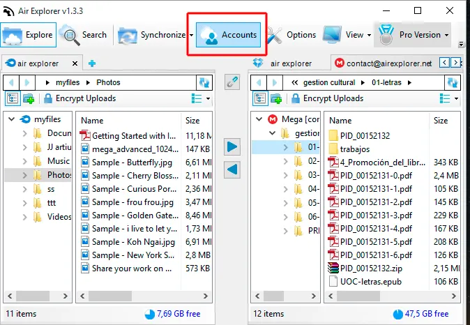 How to change the displayer account names in Air Explorer?