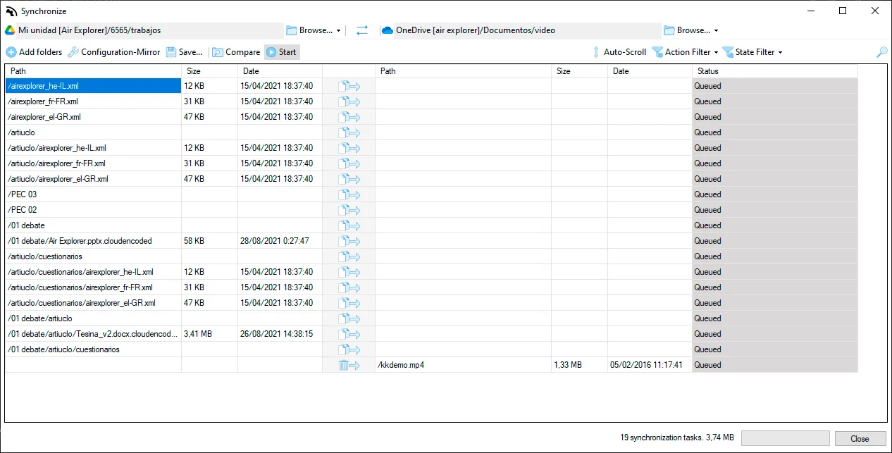 Sync process screen to use the synchronization tool