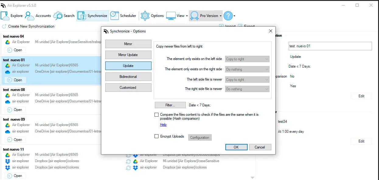 Synchronization tool in Air Explorer