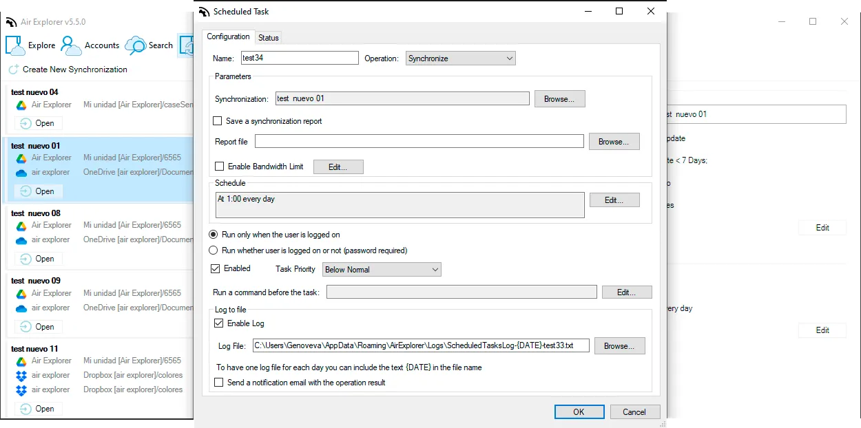 Schedule window to use the synchronization tool