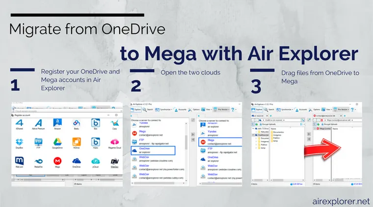 Migrate from OneDrive to Mega with Air Explorer