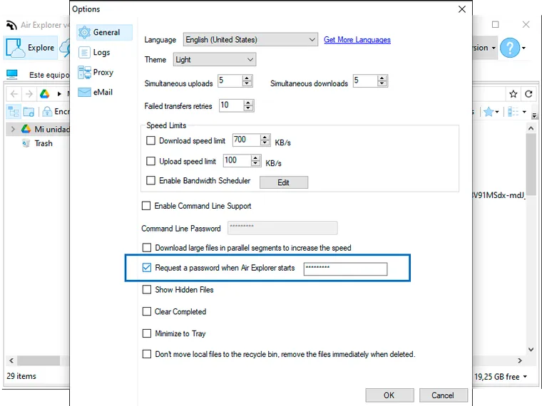 Protecting Air Explorer with a password