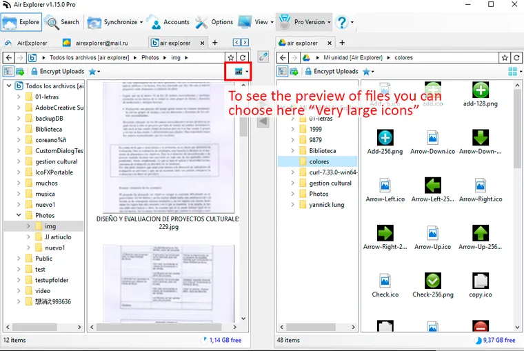 Preview view in Air Explorer