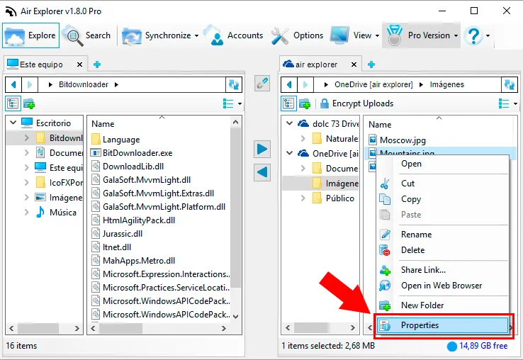 Air Explorer adds a File Properties Window