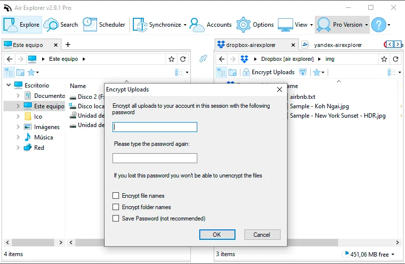 Air Cluster vs Air Explorer: File encryption 
