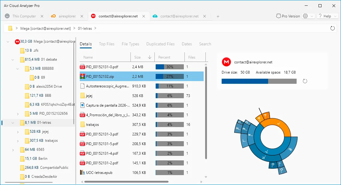 Visualización gráfica del uso de almacenamiento con Air Cloud Analyzer