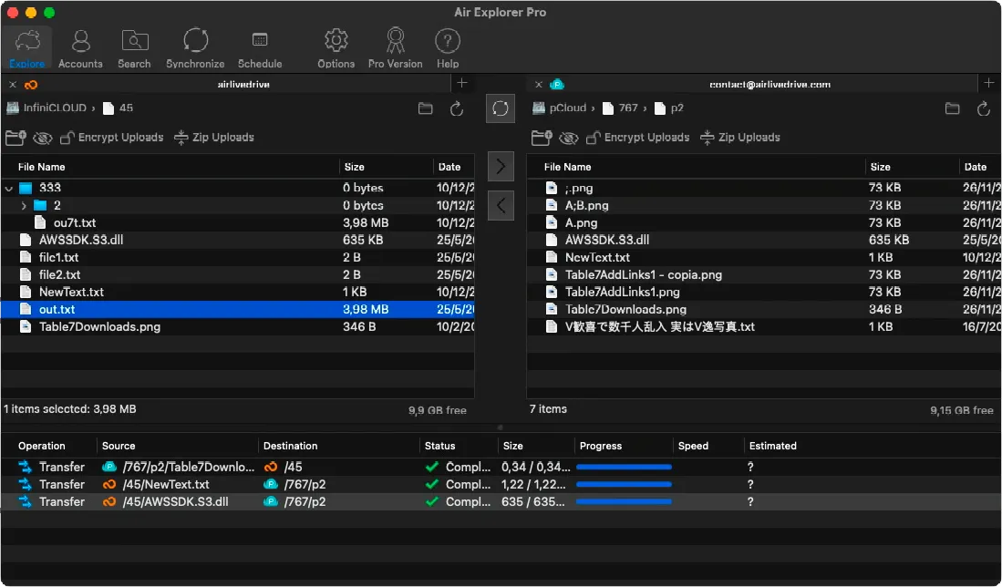 Air Explorer for Mac dual-pane interface for browsing files and folders