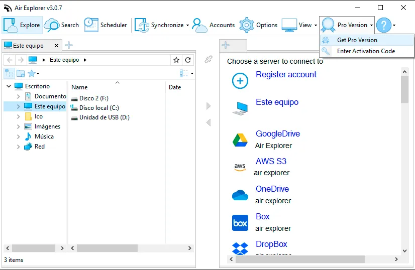 Pantalla de licencia y activación de Air Explorer Pro