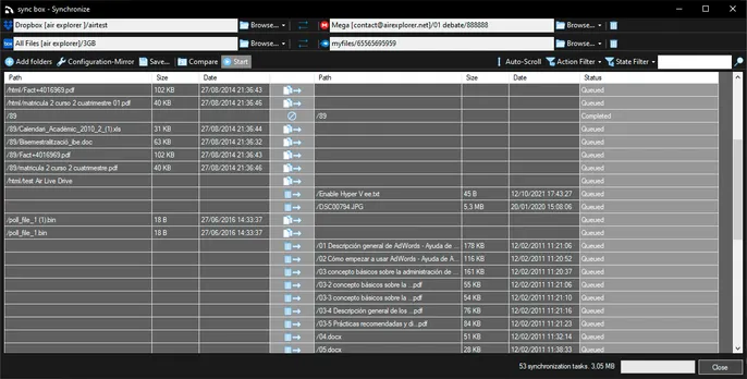 Interfaz de sincronización en paralelo de Air Explorer con varias transferencias simultáneas entre cuentas de nube