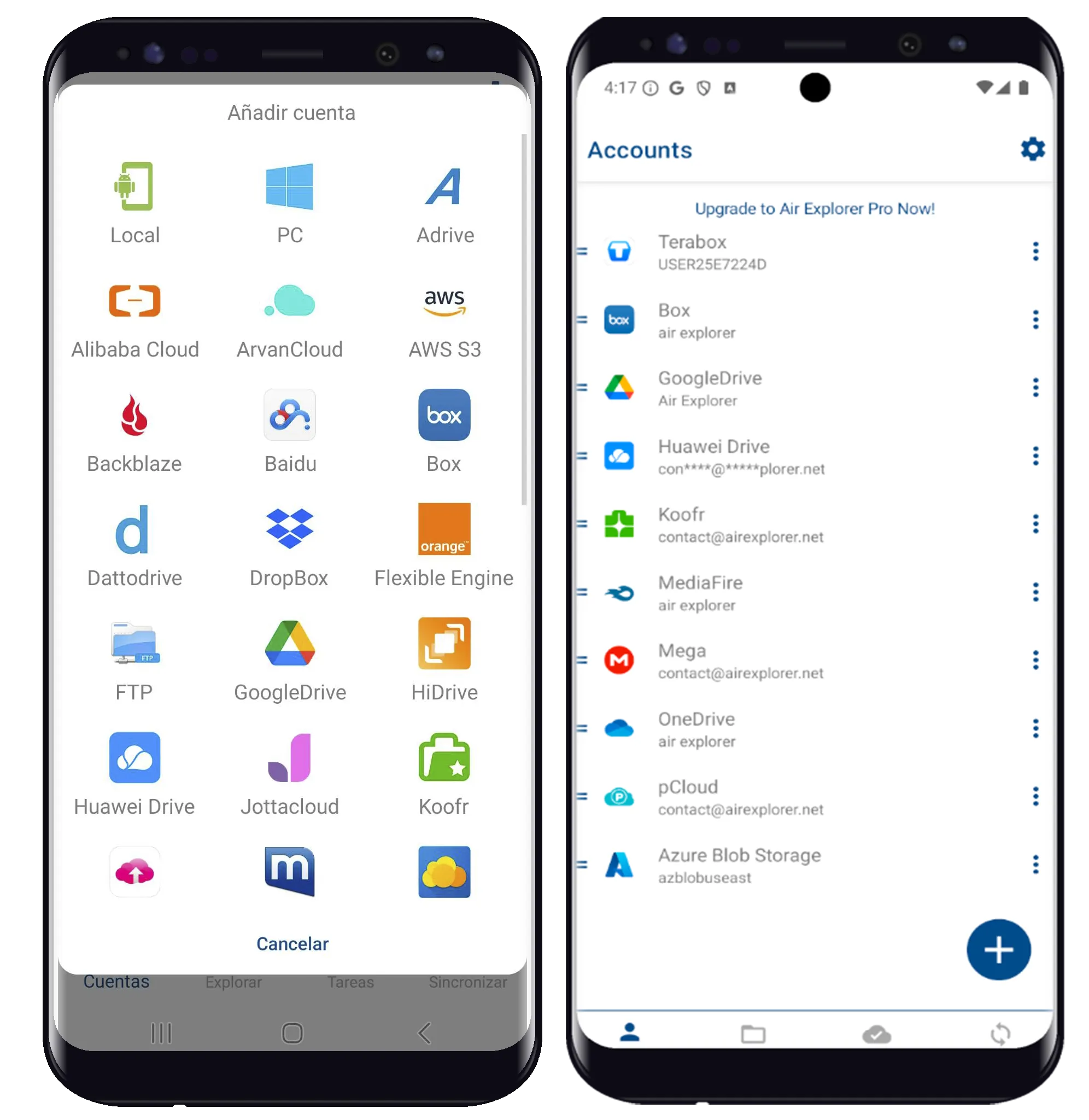 Add your TeraBox and Google Drive account in Air Explorer for Android
