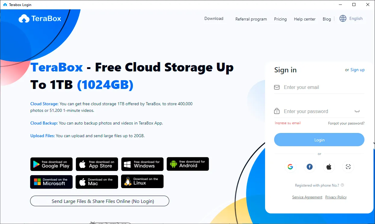 Terabox ofrece 1 TB de espacio gratuito de almacenaje