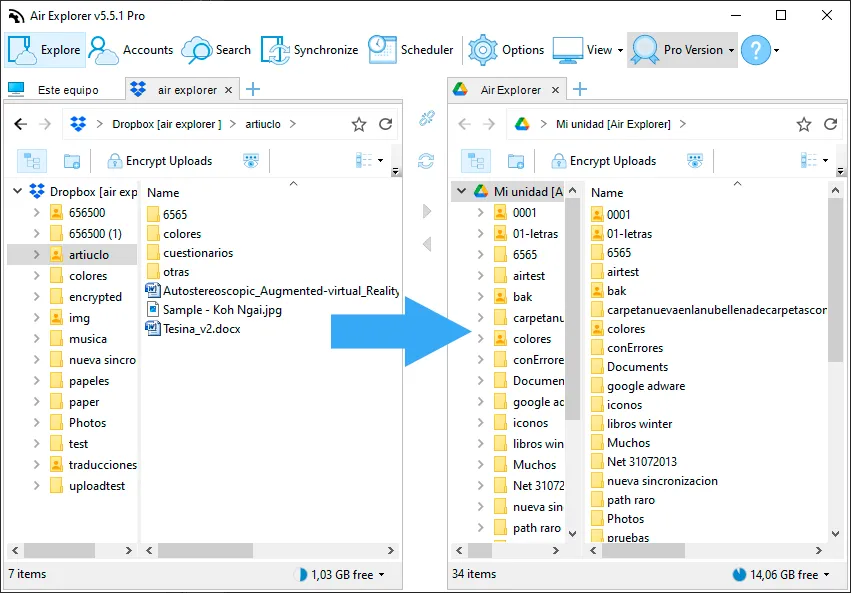Transfer Dropbox files to Google Drive using Air Explorer