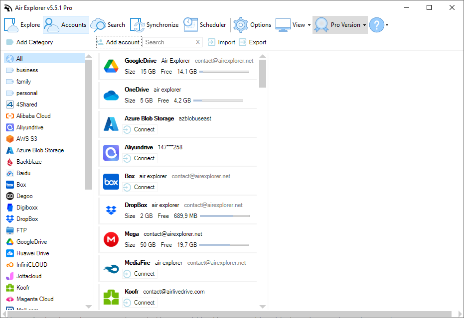 Manage your cloud accounts in Air Explorer