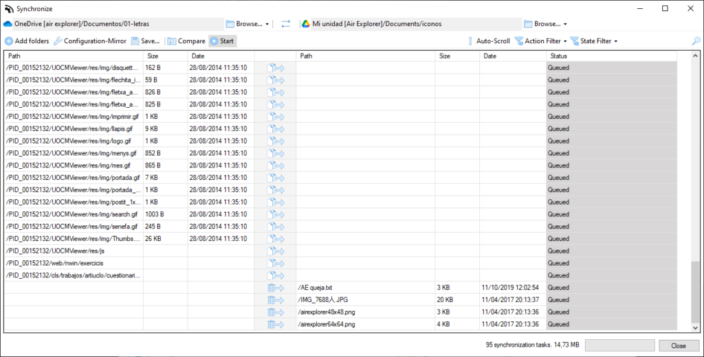 synchronizarion screen in Air Explorer