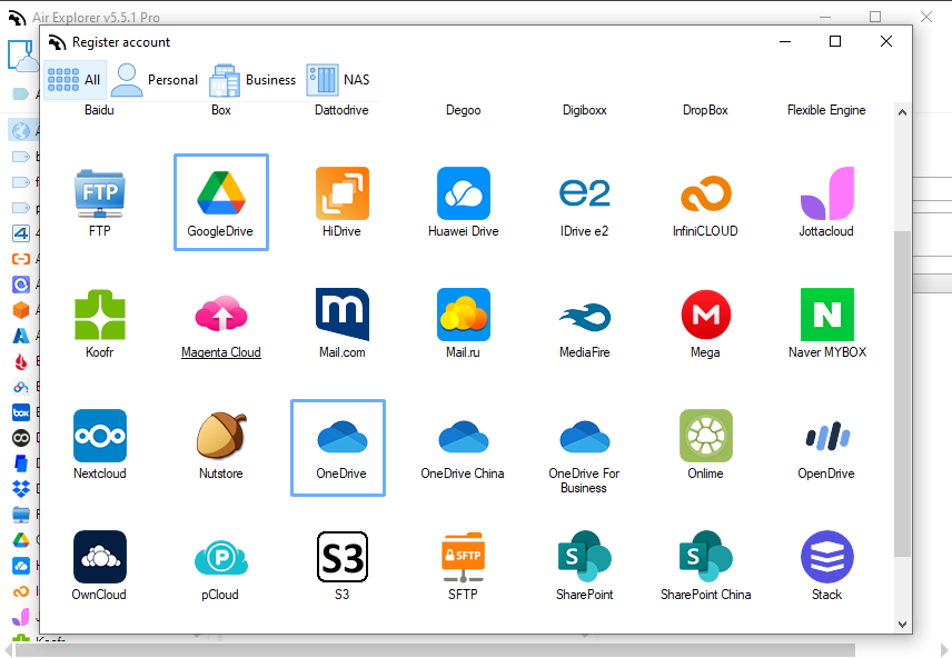 Add Google Drive and OneDrive to Air Explorer