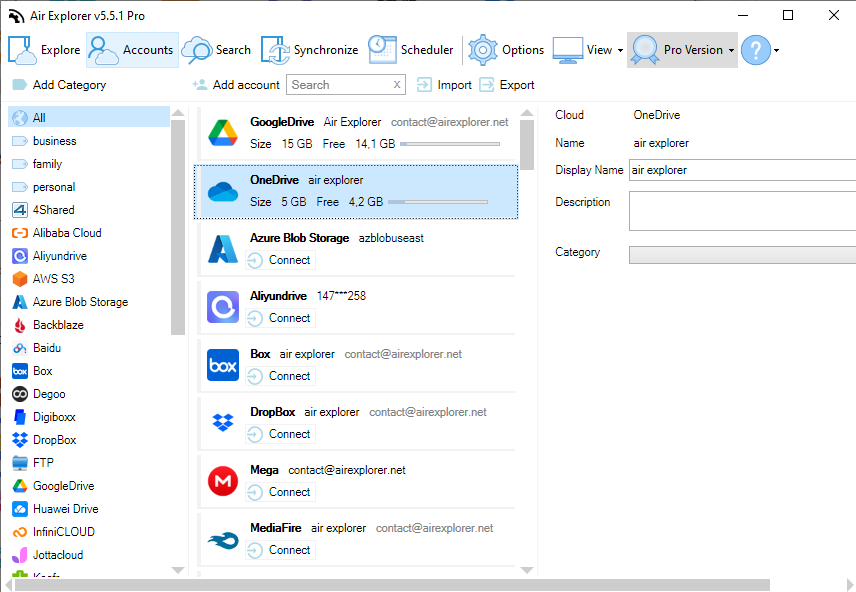 Work with OneDrive and Google Drive in Air Explorer