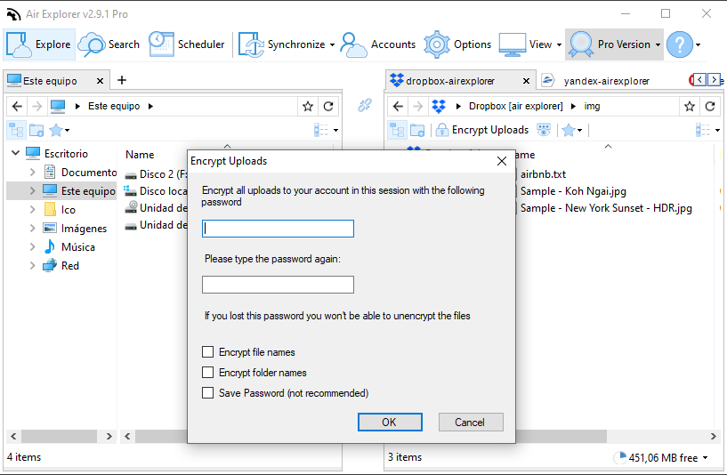 Air Cluster vs Air Explorer: File encryption 