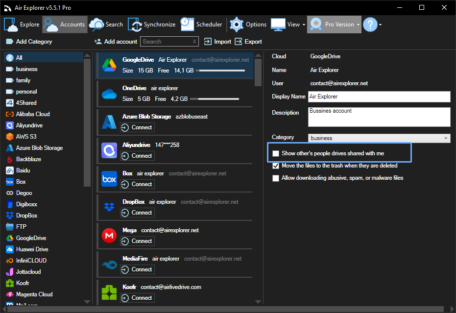 Configuration of show and hide shared folders and drives from Google Drive